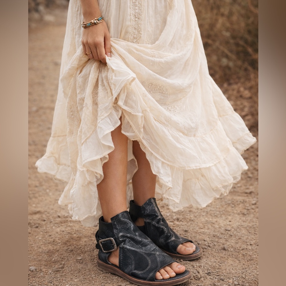 A.S.98 Airstep Metallic Black Leather Cutout Sandals Buckle Back EU 39 US 8 8.5